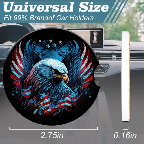 Miniatura 2 de Posavasos de coche con bandera del Águila Americana, posavasos para portavasos de coche, paquete de 2. Los posavasos antideslizantes absorbentes