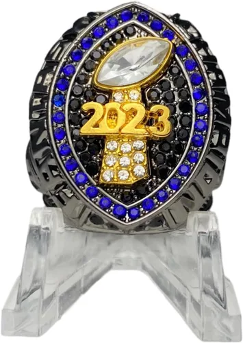 Anillo de trofeo del campeonato de fútbol de fantasía 2023 | Premio chapado en bronce negro para el ganador de la Liga de Fútbol Fantasía | Color