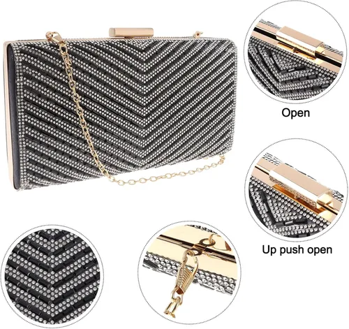 Miniatura 3 de Bolso de mano con diamantes de imitación brillantes, cierre de metal, bolsa de noche, banquete, fiesta, bolsa cruzada para mujer