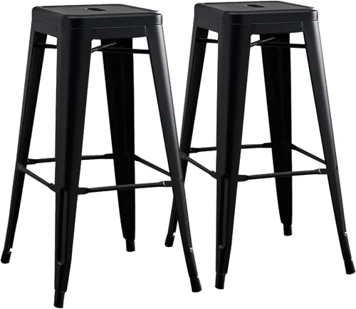 Miniatura 21 de AC Pacific Juego de 2 taburetes de metal de 24 pulgadas, estilo rústico campestre con respaldo bajo, construcción ligera y resistente, fácil NEGRO