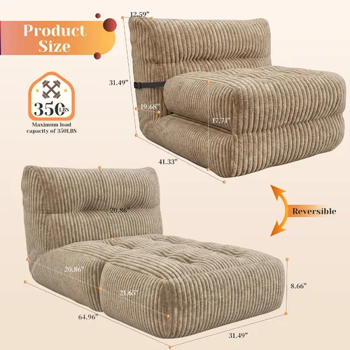 Miniatura 2 de Homkdom Puf gigante para adultos, de 31.49 pulgadas de alto con otomana plegable para sala de estar, dormitorio o balcón, sillón grande con relleno