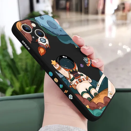 Miniatura 2 de LEECG Funda para iPhone 13 con diseño de mariposas y flores, diseño de astronauta, funda de teléfono con forro de microfibra suave, funda delgada
