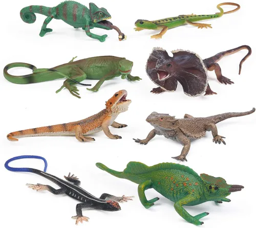 UANDME 8 figuras de animales de lagarto realistas de reptiles, accesorios de broma de camaleón, juguete aterrador, criaturas salvajes de la vida