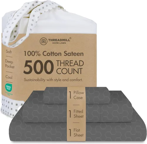 Miniatura 45 de Threadmill - Sábanas de algodón de lujo para hotel, tamaño King, 100% algodón, 500 hilos con bolsillo profundo, ajuste cómodo, suaves y frescas