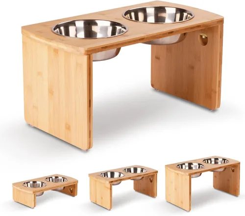 Miniatura 18 de Cuencos elevados para perros, cuenco elevado de bambú para perros y gatos pequeños, con 2 cuencos de acero inoxidable