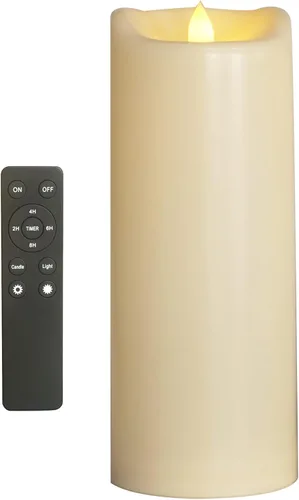 Vela LED sin llama de 10 x 4 pulgadas, funciona con pilas, luz parpadeante impermeable al aire libre con control remoto y temporizador para fiesta
