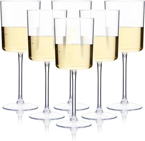Miniatura 10 de Ciaell Paquete de 6 copas de vino de plástico azules de 10 onzas con tallo – Copas de vino desechables para fiestas, bodas, piscina, aire libre