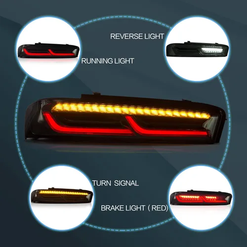 Miniatura 3 de VLAND Conjunto de luces traseras para Chevrolet Camaro 6ª generación 2016-2018 (LS, LT, RS, SS, ZL1), Plug-and-play, señal de giro amarilla, ahumada
