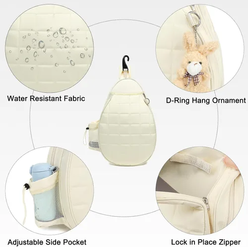 Miniatura 5 de Rejolly Bolsa Bandolera de Raqueta de Tenis para Mujeres y Hombres Acolchada Resistente al Agua Funda de Raqueta de Un Hombro Cruzada para 2 Nuevo