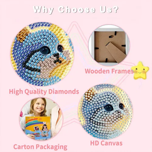 Miniatura 7 de xackcme Kits de pintura de diamantes de gato para niños con marco, arte de diamantes de animales para niños de 4 a 8 a 12 años, kit de pintura