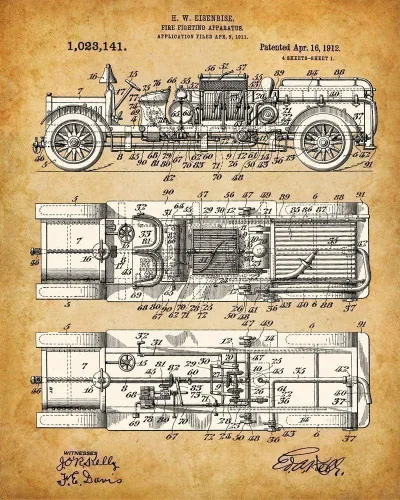 Miniatura 5 de Impresiones artísticas originales de bomberos, juego de cuatro fotos (8 x 10) sin marco, hace una gran decoración de estación de bomberos y regalo