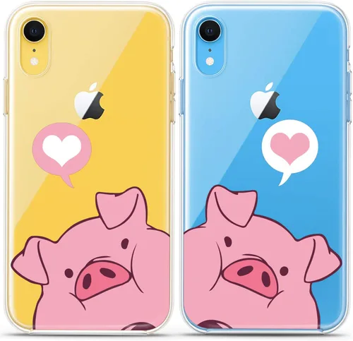 Miniatura 7 de Fundas a juego para parejas compatibles con iPhone 16 15 14 13 12 11 Pro Max Mini Xs X 6s 8 Plus 7+ Xr 10 SE 5 Pink Coon Pigs Kawaii Funda de Pareja