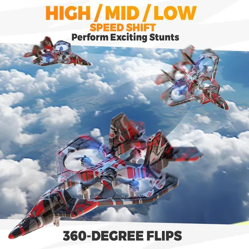 Miniatura 5 de BEZGAR Avión RC, avión de control remoto de espuma, dron para niños, avión RC para niños y niñas, helicóptero jet de combate con luces LED, Rojo