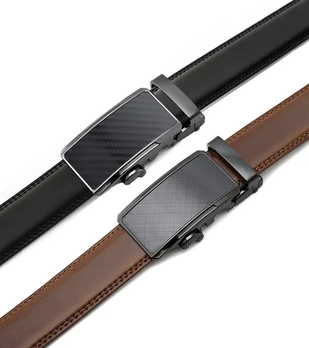 Miniatura 4 de CHAOREN Cinturón de vestir de cuero para hombre, paquete de 2 unidades, cinturón de trinquete para hombre para camisa de vestir y pantalones