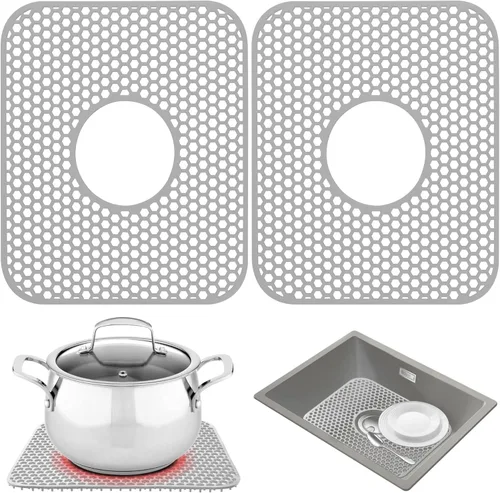 Protectores de fregadero para fregadero de cocina, 2 alfombrillas de cocina de silicona de 13.58 x 11.6 pulgadas, protector inferior antideslizante