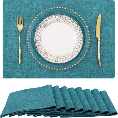 Miniatura 10 de homing - Juego de 4 manteles individuales de algodón y lino, manteles de tela lavables para mesa de comedor de estilo rústico para interiores y Negro