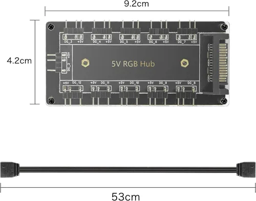 Miniatura 5 de YACSEJAO 5V 3Pin RGB LED Splitter 10-Port 3Pin LED Hub Controlador con cable de extensión de 50CM