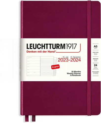 Miniatura 5 de LEUCHTTURM1917 - Agenda semanal y cuaderno de 18 meses mediano A5, julio de 2023 - diciembre de 2024, inglés, tapa dura, negro
