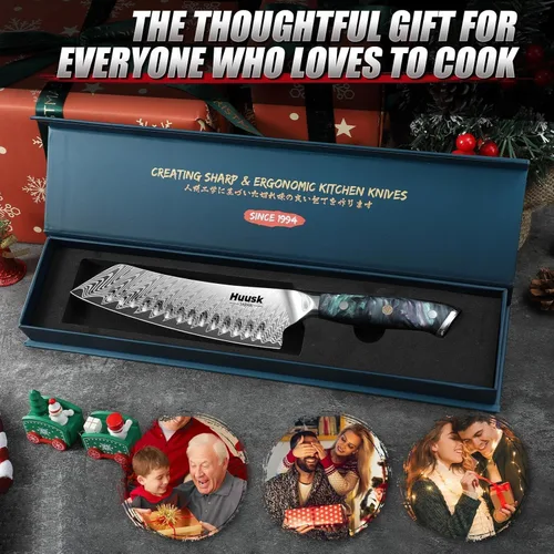 Miniatura 2 de Huusk Cuchillo japonés Santoku de 7 pulgadas, cuchillo de chef profesional para cocina con mango de resina, acero inoxidable de alto carbono