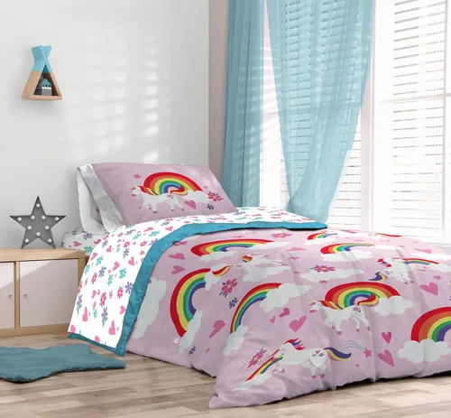 Miniatura 7 de Juego de edredón de unicornios arcoíris de Sunny Side Up para cama individual de 5 piezas - juego de ropa de cama para niños que incluye edredón