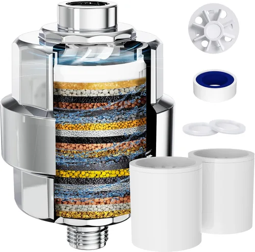 Filtro de ducha, EMBATHER Filtro de cabezal de ducha de 20 etapas para agua dura, elimina cloro/fluoruro/metales pesados, filtro suavizante de ducha