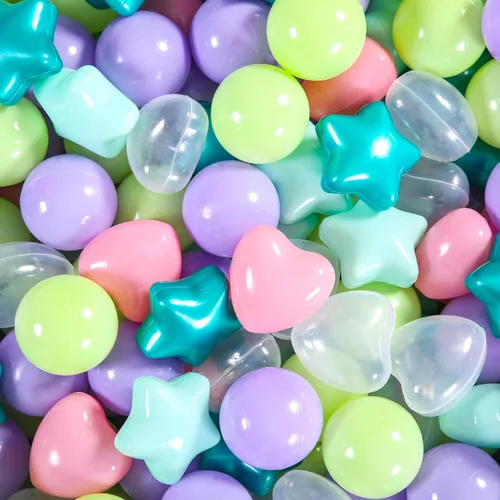 Miniatura 15 de STARBOLO Pelotas de bolas con forma de corazones de estrella para niños pequeños – 50, 100, 200, 500, bolas de juguete de plástico, formas