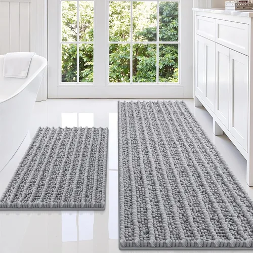 Miniatura 40 de Smiry Juego de 2 alfombras de baño, suaves y absorbentes, parte trasera de goma antideslizante, lavables a máquina, juego de alfombras de baño