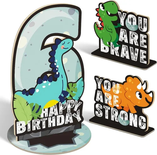 Miniatura 30 de Juego de 3 piezas de dinosaurios con signo de número de 2º cumpleaños, decoración de mesa de dinosaurios para niños y niños de 2º cumpleaños