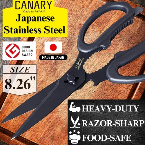 Miniatura 2 de CANARY Tijeras de cocina japonesas multiusos, resistentes de 8.2 pulgadas, color negro mate, fabricadas en Japón, aptas para lavavajillas, cuchillas