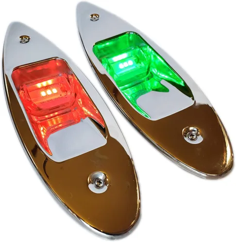 Wave One Marine Montura Empotrada LED Luz de Navegación para Barco Ojo de Tiburón en Forma de Lágrima | Rojo y Verde, Acero Inoxidable,