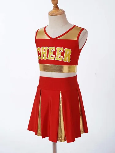 Miniatura 4 de FEESHOW Disfraz de líder de animadora para niñas, uniforme de animadora, camiseta sin mangas con falda plisada
