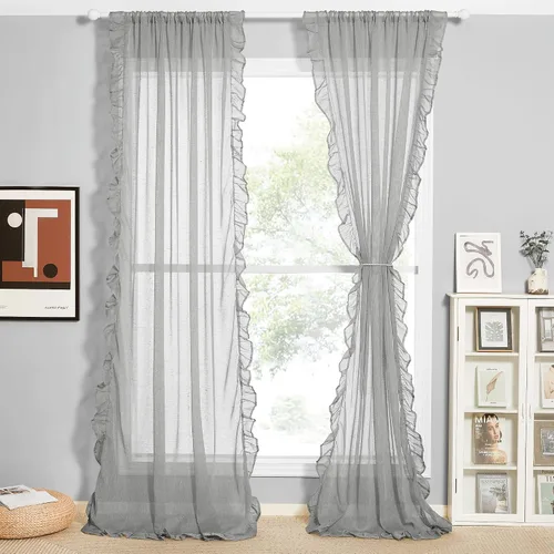 Miniatura 28 de RYB HOME - Cortinas de lino natural de 36 pulgadas de largo, juego de 2 paneles - Cortinas tejidas de lino suaves y transpirables, cortinas ligeras