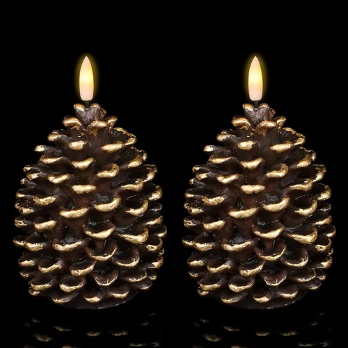 Miniatura 19 de Wondise - Velas sin llama con temporizador, con mecha parpadeante a batería, de cera real, en forma de piña, para decoración interior de vacaciones