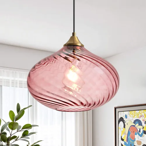Miniatura 21 de Glass Pendant Lights Kitchen Island, 11'' Brass Gold Pendant Lighting Fixtures, Modern Hanging Ceiling Light with Striped Clear Glass Shade for