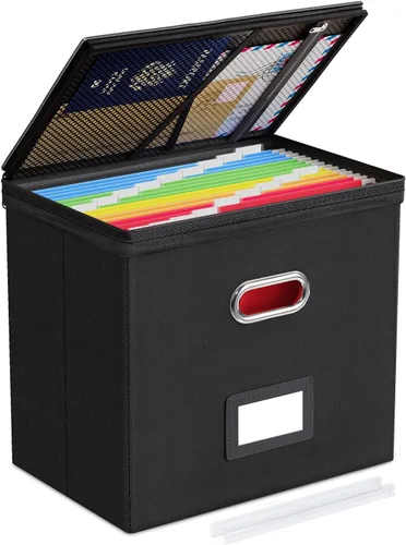 Miniatura 8 de Oterri Paquete de 2 cajas organizadoras de archivos con tapas, caja de archivos con bolsillos de malla, caja organizadora de documentos para Verde