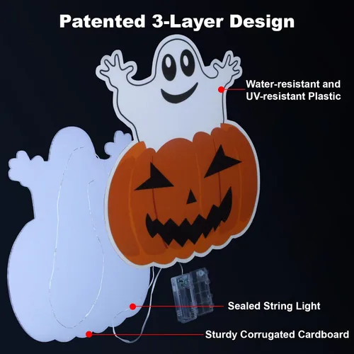 Miniatura 4 de Letreros iluminados para patio, accesorios de Halloween, estacas de patio, calabaza, fantasma, letrero de patio con estacas para decoraciones