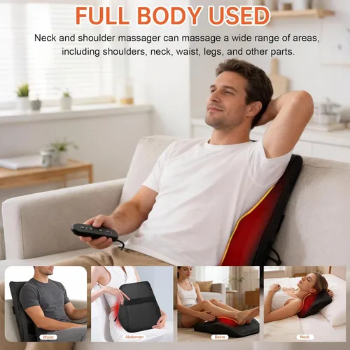 Miniatura 3 de Masajeador de Espalda con Calor, Masajeador de Espalda y Cuello para Alivio del Dolor de Tejido Profundo, Almohada de Masaje de Amasamiento 3D