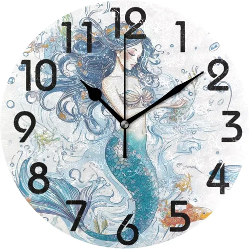 Miniatura 17 de Reloj de pared redondo retro de otoño con dos gnomos y calabaza de 10 pulgadas, funciona con pilas, reloj de escritorio analógico silencioso sin