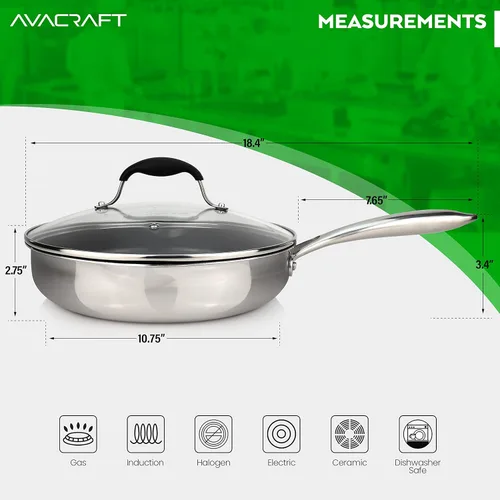 Miniatura 5 de AVACRAFT Sartén antiadherente de cerámica con tapa, sartén para huevos, sartén antiadherente de cerámica, 100% PFOA, sartén de cocción sin toxinas