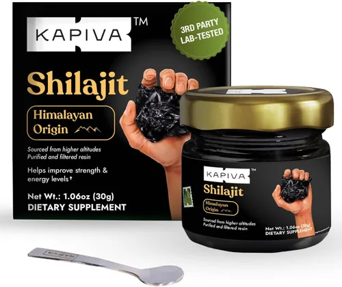 Kapiva Resina de Shilajit 100% Pura del Himalaya (30gm), Alta Potencia para Hombres y Mujeres | 120 Porciones de 250mg | Más de 80 Oligoelementos,