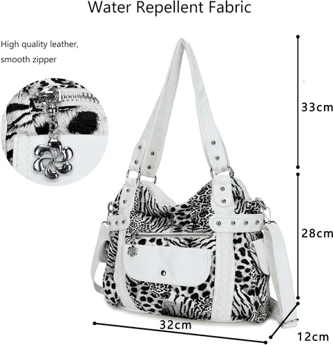Miniatura 2 de Angel Barcelo - Bolsa de hombro amplia para mujer, diseño Hobo, cuero lavado