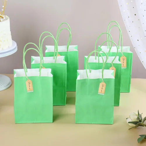 Miniatura 2 de DjinnGlory Paquete de 60 mini bolsas de regalo de papel verde con asas para cumpleaños, bodas, baby shower, regalos de fiesta, pequeñas bolsas