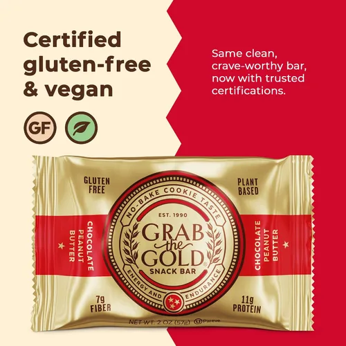 Miniatura 3 de Grab The Gold Barras de proteína de mantequilla de maní y chocolate 0.43 oz de proteína a base de plantas, avena orgánica, sin gluten, veganas