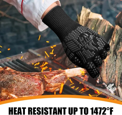 Miniatura 3 de Guantes para barbacoa, guantes para horno, guantes de barbacoa resistentes al calor extremo de 1472 °F, guantes antideslizantes de silicona