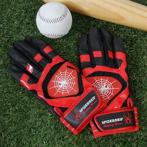 Miniatura 6 de J&S Sporting Spider Grip - Guantes de bateo de béisbol antideslizantes - Agarre antideslizante duradero para hombres y jóvenes jugadores Negro rojo