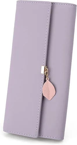 Miniatura 88 de UTO - Cartera pequeña RFID de piel sintética con dije de hoja, cierre de cremallera y tarjetero.