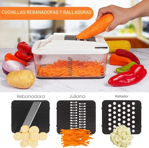 Miniatura 4 de RüK Picador de verduras, picador cortador de verduras extra grande, picador de alimentos profesional multifuncional 10 en 1, 6 cuchillas, 4
