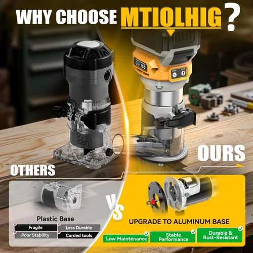 Miniatura 5 de MtiolHig Enrutador compacto inalámbrico compatible con batería DeWalt de 20 V (solo herramienta), herramienta de enrutador de 6 velocidades