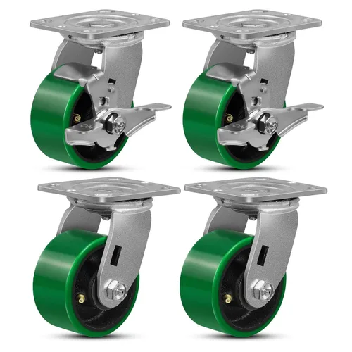 Miniatura 48 de Ruedas giratorias, ruedas industriales de 4 pulgadas resistentes, poliuretano en rueda de acero, ruedas giratorias de placa superior