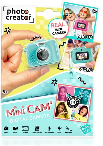 Cámara Digital Original Photo Creator Mini’Cam - Turquesa; Personaliza con 6 Marcos y 8 Filtros de Color Integrados; Compacta; Incluye Tarjeta